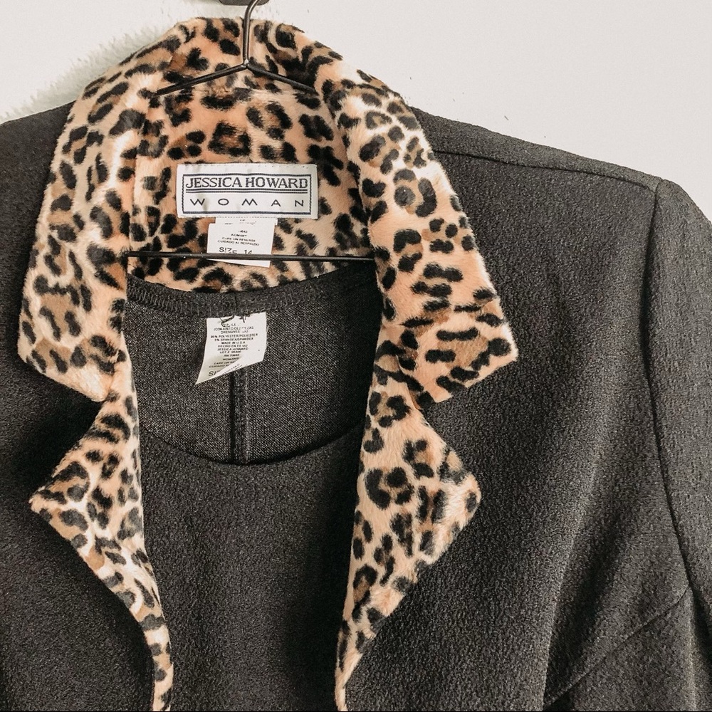 Jessica Howard Woman Black with Leopard Dress Suit. Size 14
